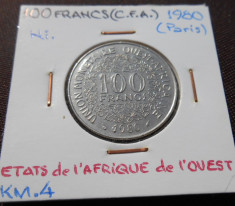 STATELE AFRICANE DE VEST 100 FRANCS 1980 KM 4 foto