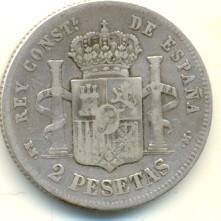 Spania 2 pesetas 1879 foto