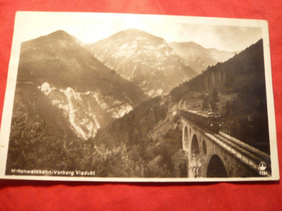 Ilustrata Tren pe Viaduct in Austria - Mittenwaldbahn - Innsbruck -interbelica foto