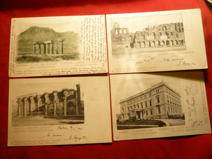 Set 9 Ilustrate Grecia- Ruine Antice , circ. la Targoviste 1901 -marca fixa