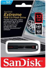 Stick USB 3.0 Sandisk Extreme 32GB Negru, citire: 245 MB/s, scriere: 100 MB/s foto