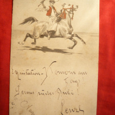 Ilustrata -Calaret in Pusta Maghiara- circ.in Ungaria 1902 -Litografie