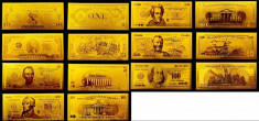 SUA/USA BANCNOTELE 1$,2$, 5$, 10$, 20$, 50$,100$, PLACATE CU AUR 24K - COLOR foto