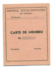 Carnet de Membru PSD anii 40 Partidul Social Democrat necompletat foto