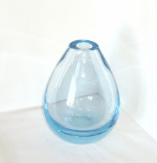 Vaza cristal masiv aqua blue - Hellas, design Per Lutken 1955 Holmegaard Denmark foto