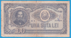 (18) BANCNOTA ROMANIA - 100 LEI 1952, REP. POPULARA ROMANA, SERIE DIN 1 CIFRA foto