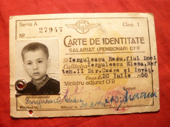 Carte Identitate - CFR emis 1950