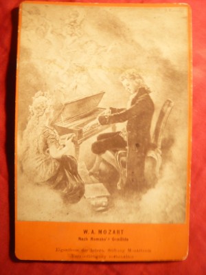 Fotografie veche pe carton sec.XIX- W.A.Mozart , dim.=10,5 x15,7 cm foto