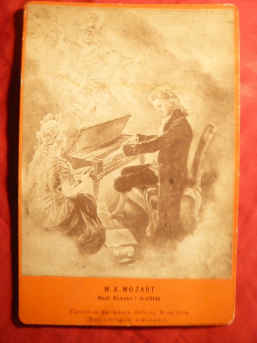 Fotografie veche pe carton sec.XIX- W.A.Mozart , dim.=10,5 x15,7 cm
