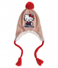 Caciula din tricot Hello Kitty alb/rosu foto