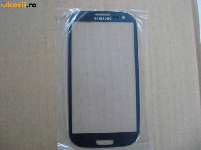 Pachet Geam + folie sticla Samsung Galaxy S3 i9300 albastru touchscreen  ecran | Okazii.ro