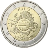 Moneda 2 Euro Malta 2012 TYE Comemorativa UNC, Noua - 10 Ani Euro