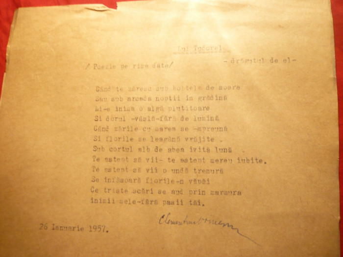 3 Poezii originale semnate Clementina Voinescu- semnatura autografa si T.J.Popa