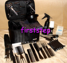 Set kit frizerie coafor COMPLET cu foarfeca profesionala tuns filat GEANTA ! foto