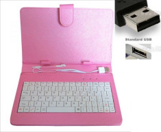 Husa tableta cu tastatura cu mufa USB 8 inch - ROZ - COD 39 - foto