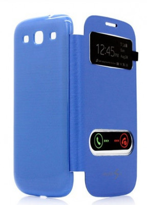 Husa toc albastra flip S View Samsung Galaxy S3 i9300 + folie ecran foto