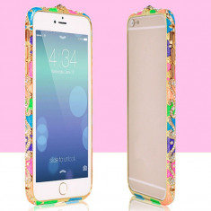 Bumper metal multicolor cristale Iphone 6 4,7" + folie protectie ecran