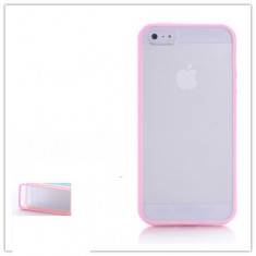 Husa silicon soft transparenta margine roz Iphone 6 Plus 5.5" + folie protectie