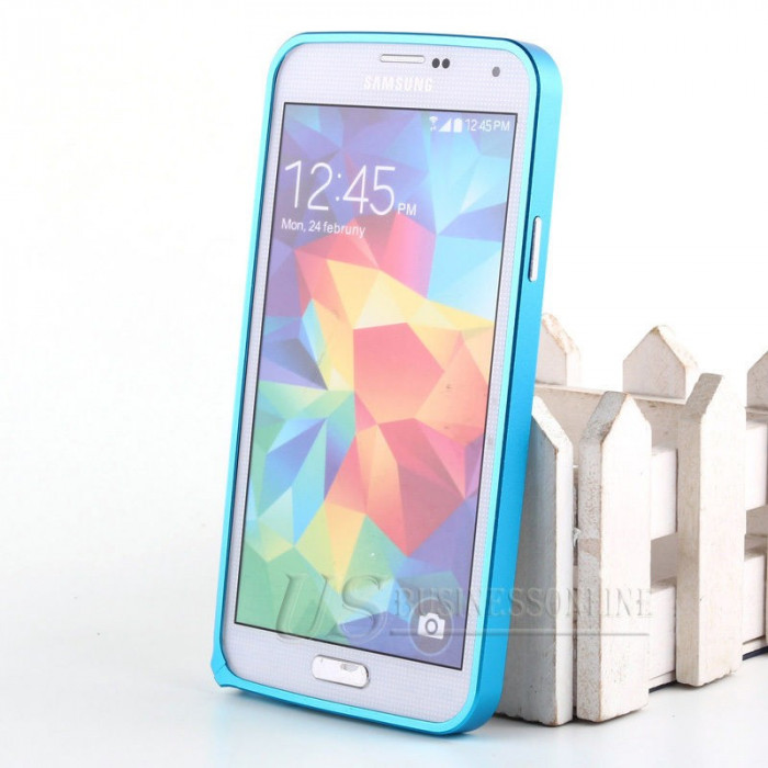 Bumper albastru bleu aluminiu sky blue Samsung Galaxy S5 i9600 G900 + folie