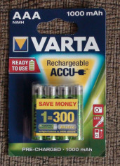 Acumulatori Baterii Reincarcabile AAA VARTA 1000mAh R3 set x4 Rechargeable Accu foto