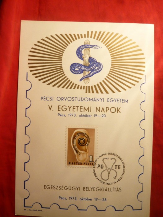 Carton Expozitie V.E.Egyetami Napok &#039;73 , stampila speciala si timbru