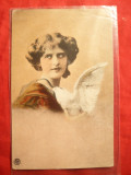 Ilustrata - Femeie cu Porumbel ,semnat , color, Circulata, Printata