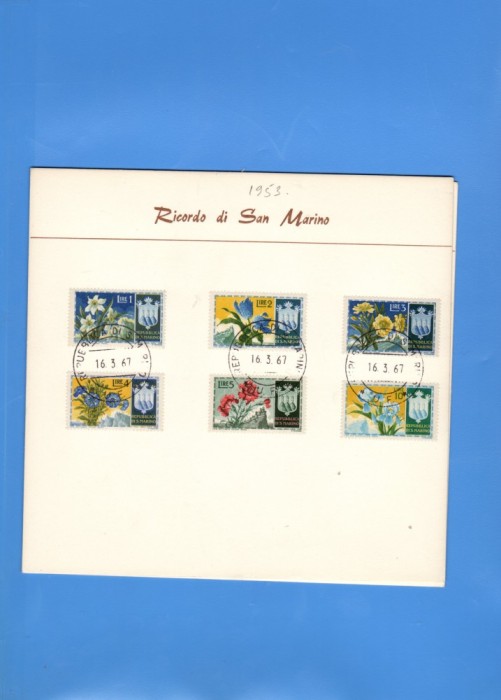 CARTON FILATELIC SAN-MARINO 1953 FLORI