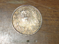 Moneda argint 1 coroana Ungaria 1915, stare foarte buna, patina foto