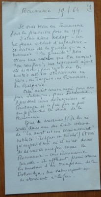 4 pagini manuscris ale scriitorului francez Paul Vialar despre Romania, 1964 foto