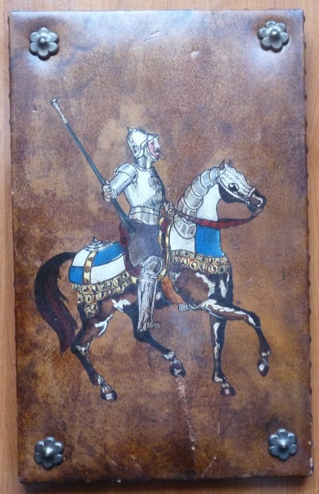 Cavaler ; Ulei / piele / lemn , dimensiuni : 38 x 24 cm