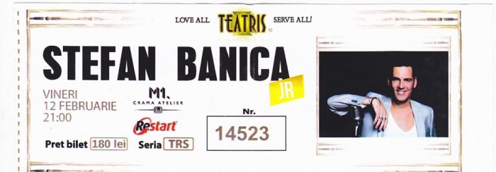 Bilet intrare folosit la concert Stefan Banica Jr, 12 feb 2016