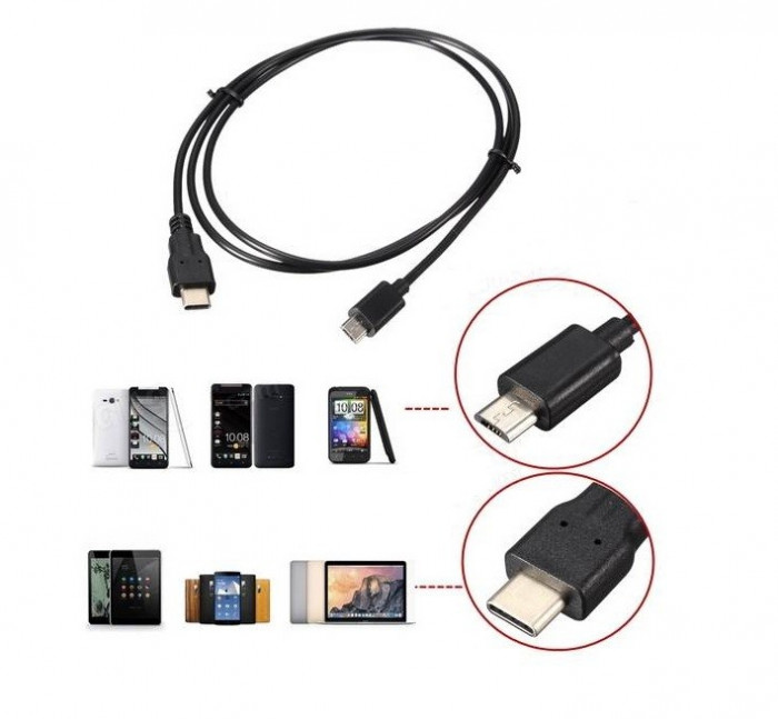 Cablu de date si incarcare USB 3.1 Type C - Micro USB 5 pini tata lungime 1M