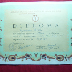 Diploma UCFS -Campion RPR Inot la 100m liber ,Seniori -1963, Club Steaua