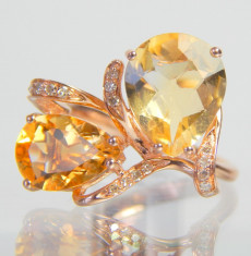 Inel aur rose 14k , 2.80ct Lemon Quartz , 1.70 ct Citrine si diamante SUPERB ! foto