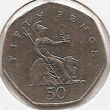 Marea Britanie 50 Pence 2001-Elizabeth II (Britannia) K70 , 27.3 mm , KM-991 foto