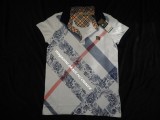 TRICOU ALB BARBATI FIRMA BURBERRY MANECA SCURTA GULER POLO 3 NASTURI ARABESCURI