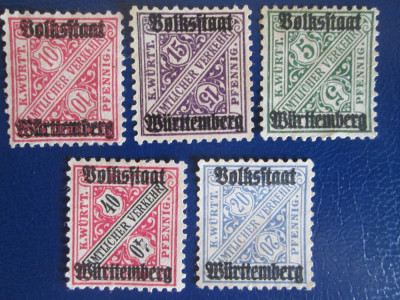 TIMBRE GERMANIA WURTTEMBERG 1916 SET NESTAMPILAT foto