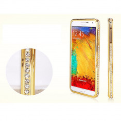 Bumper metal auriu cristale Samsung Galaxy S6 si folie ecran inclusa