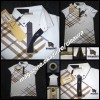 Tricou Barbati Alb Burberry Guler Denim Nasturi Imprimeu Asimetric Bumbac Bluza Polo Maneca Scurta Casual Modern Elegant Slim Fit