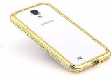 Bumper metal auriu cu cristale Samsung Galaxy S4 i9500 + folie, Negru