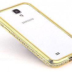 Bumper metal auriu cu cristale Samsung Galaxy S4 i9500 + folie