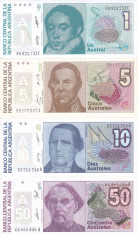 Bancnota Argentina 1, 5, 10 si 50 Australes (1985-89) - P323-326 UNC (set de 4) foto