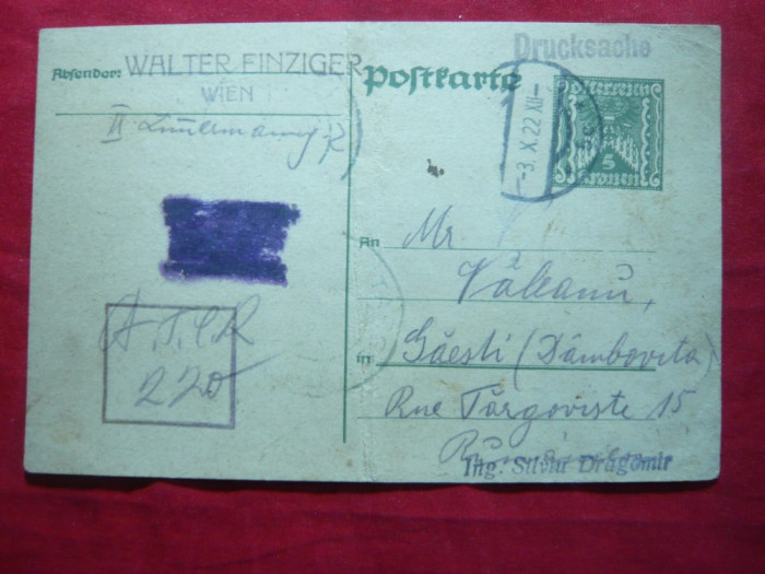 Carte Postala speciala pt. schimb filatelic 1922 Austria