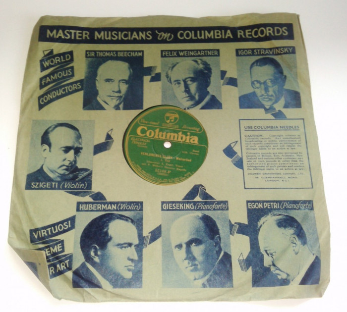 Disc vinil/ vinyl patefon/ gramofon VERLORENES GLUCK - Walzerlied - COLUMBIA