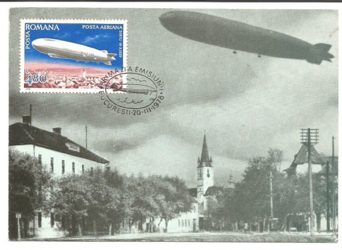 No2)ilustrata maxima-ZEPELINUL L.Z.127 SURVOLAND ORASUL SIBIU-prima zi