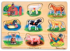 Puzzle Lemn Cu Sunete Animale De La Ferma Melissa And Doug foto