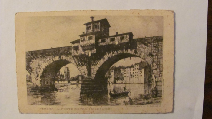 CY - Ilustrata VERONA &quot;Podul Pietra&quot; veche necirculata acvaforte Italia