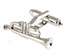 Butoni noi tema muzica forma trompeta + cutie simpla cadou foto