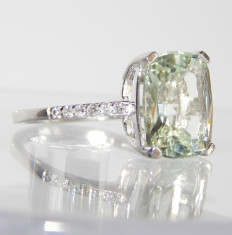 Inel aur alb 14k AMETIST verde 12*10mm de 5.10ct si diamante foto