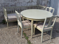 REDUCERE 20%. Mobilier Gustavian suedez. Canapea-laita, 3 scaune si masa. foto